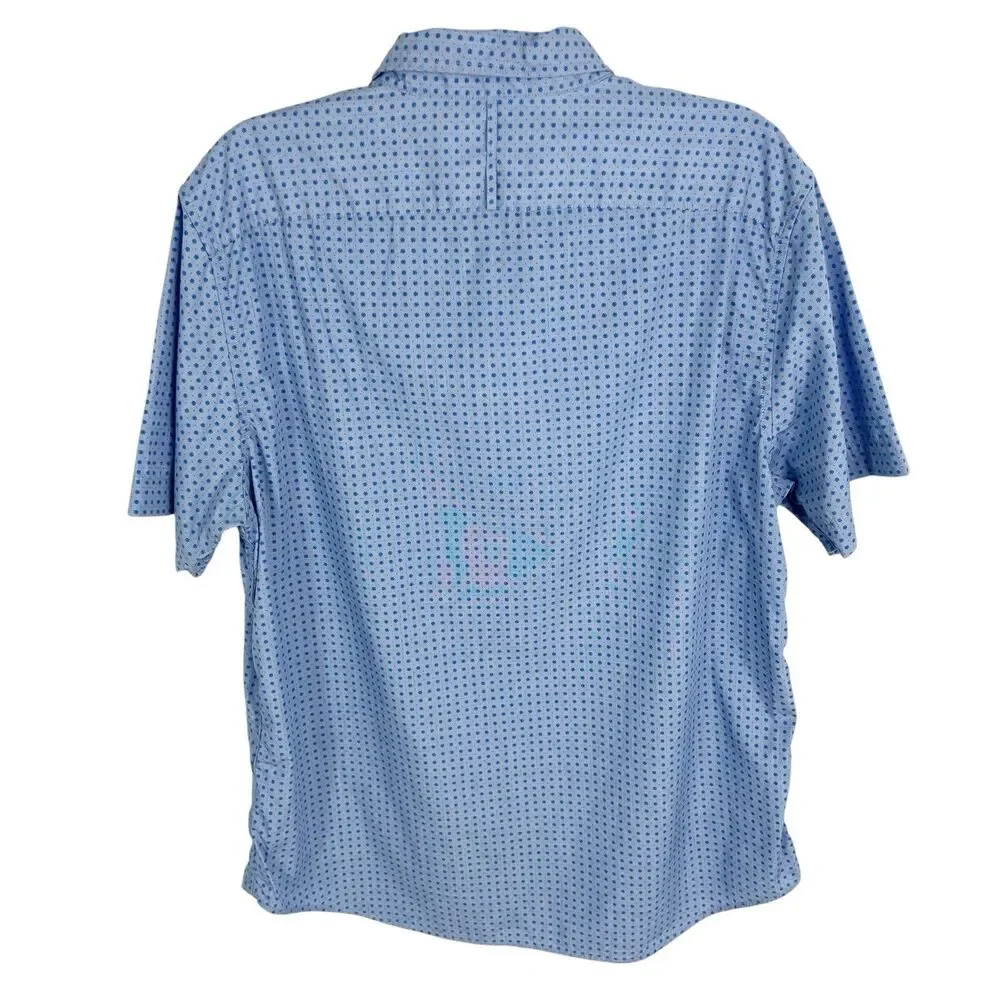 Banana Republic Luxe Poplin Slim Fit Blue Print Short Sleeve Button Down Shirt